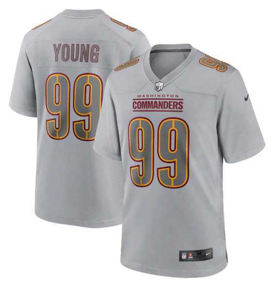 Men%27s Washington Commanders #99 Chase Young Gray Atmosphere Fashion Stitched Game Jersey Dyin